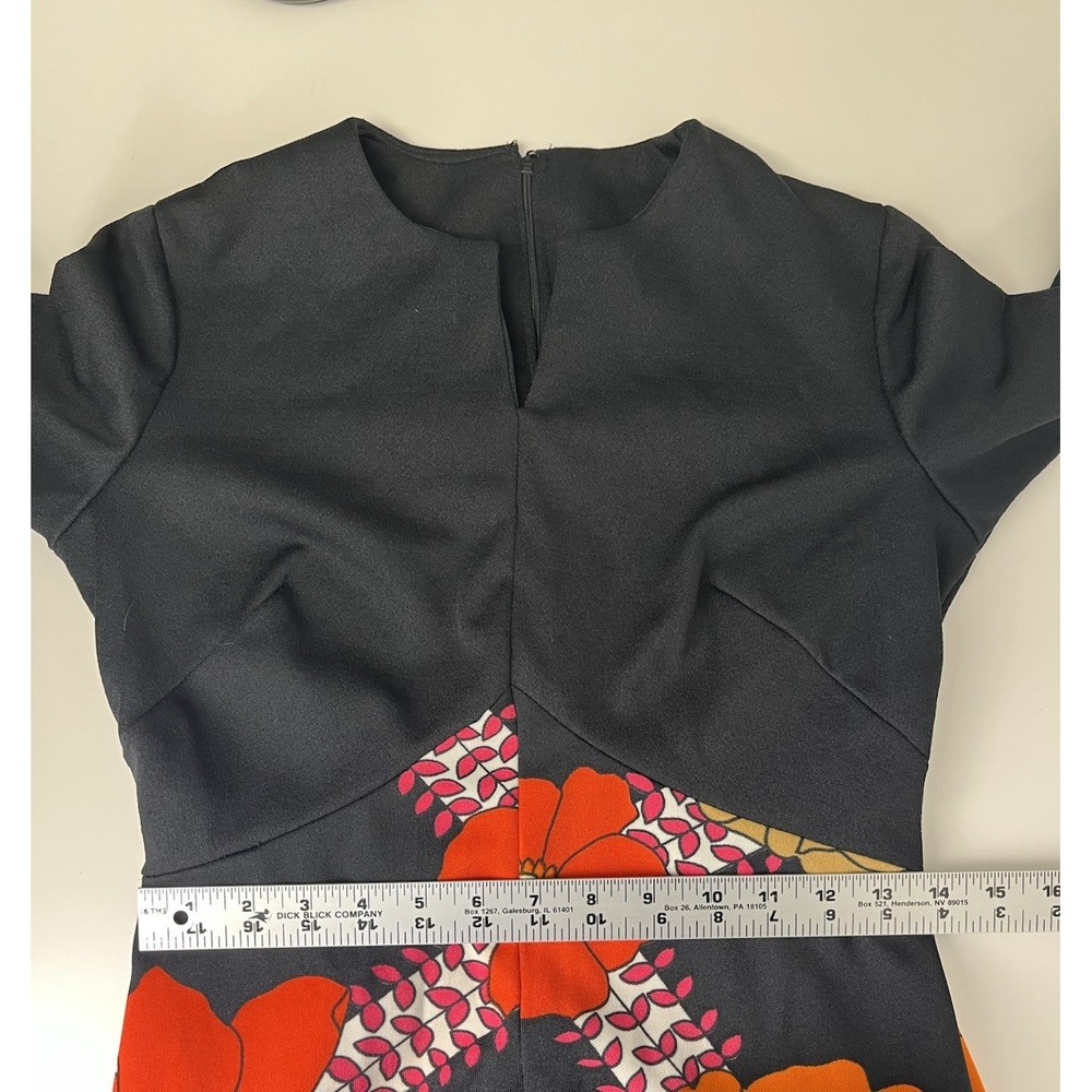 Vintage 70s Sears Psychedelic Maxi Dress Small Medium Floral Black Red Orange - Picture 6 of 8